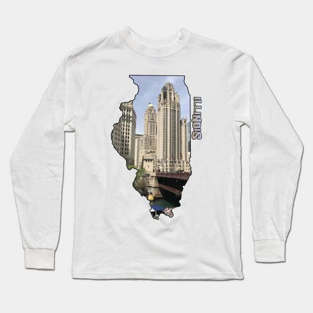 Illinois State Outline (Downtown Chicago) Long Sleeve T-Shirt by gorff